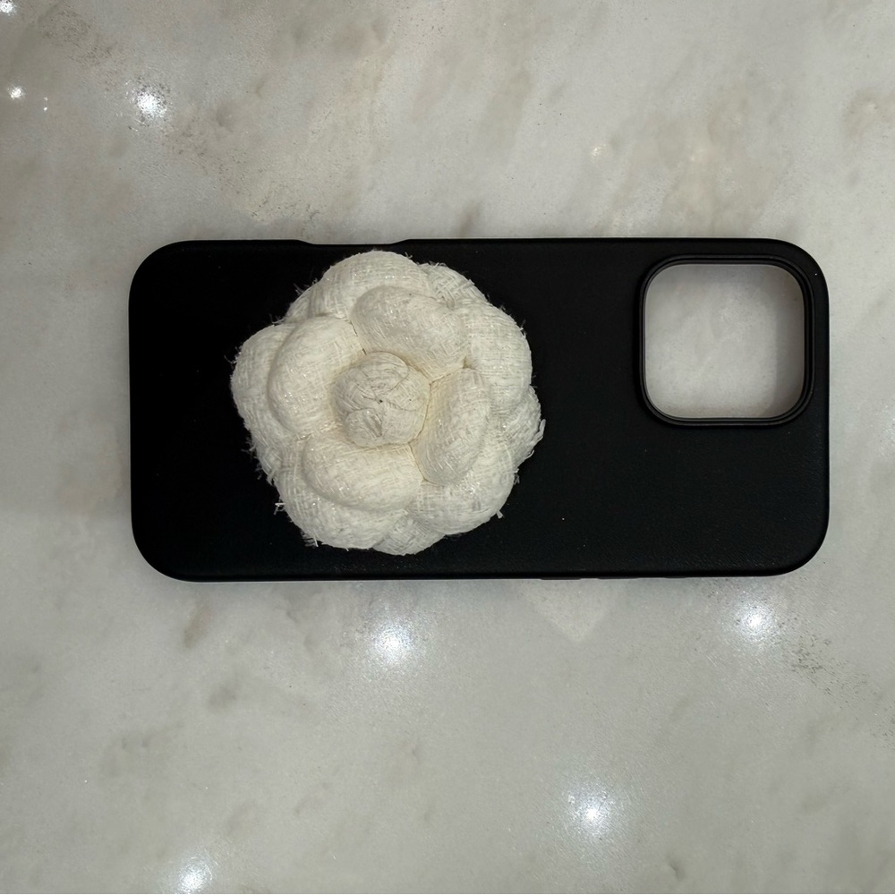 Black Phone Case with White Flower
